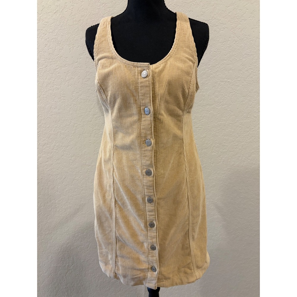 Levis Corduroy Jumper Dress Tan Beige Button Front Mini A3351-0007 Medium
